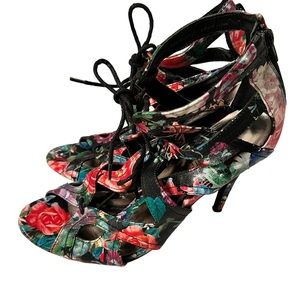 Madden Girl Floral Multicolored Lace up Stiletto heels. Size 9.5